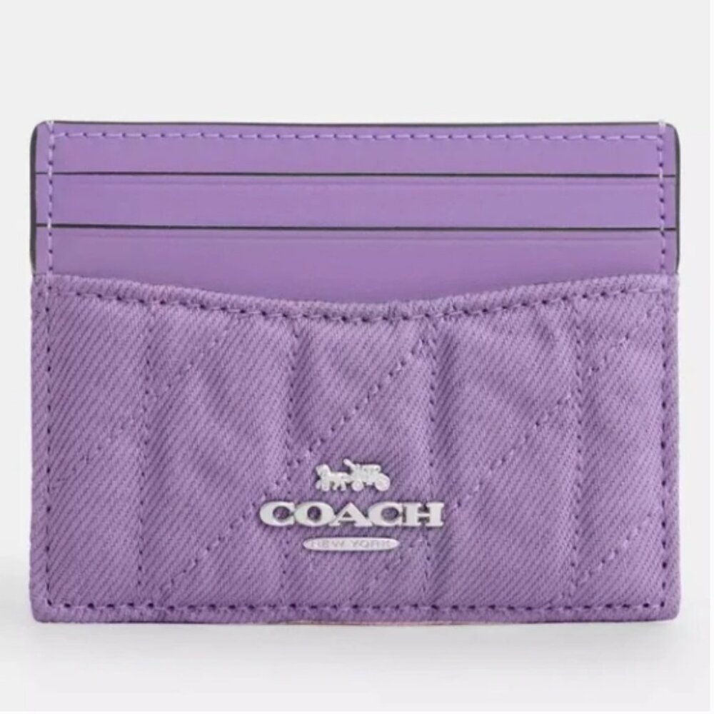 Coach Lavender Slim ID Card Holder Quilted Denim